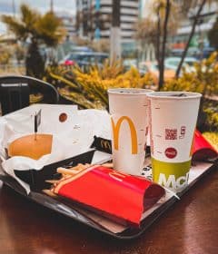 Hamburger and Drinks on a Tray