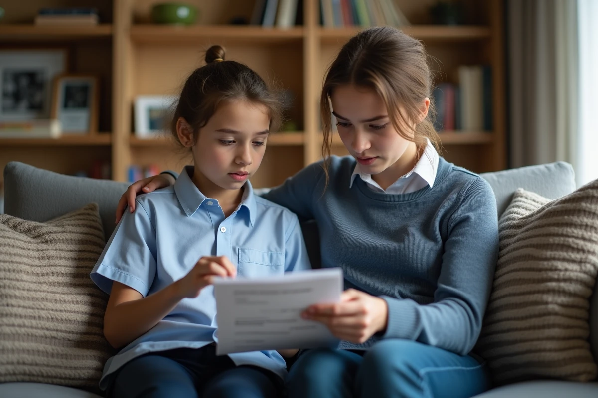 Adolescent en uniforme tenant une brochure d
