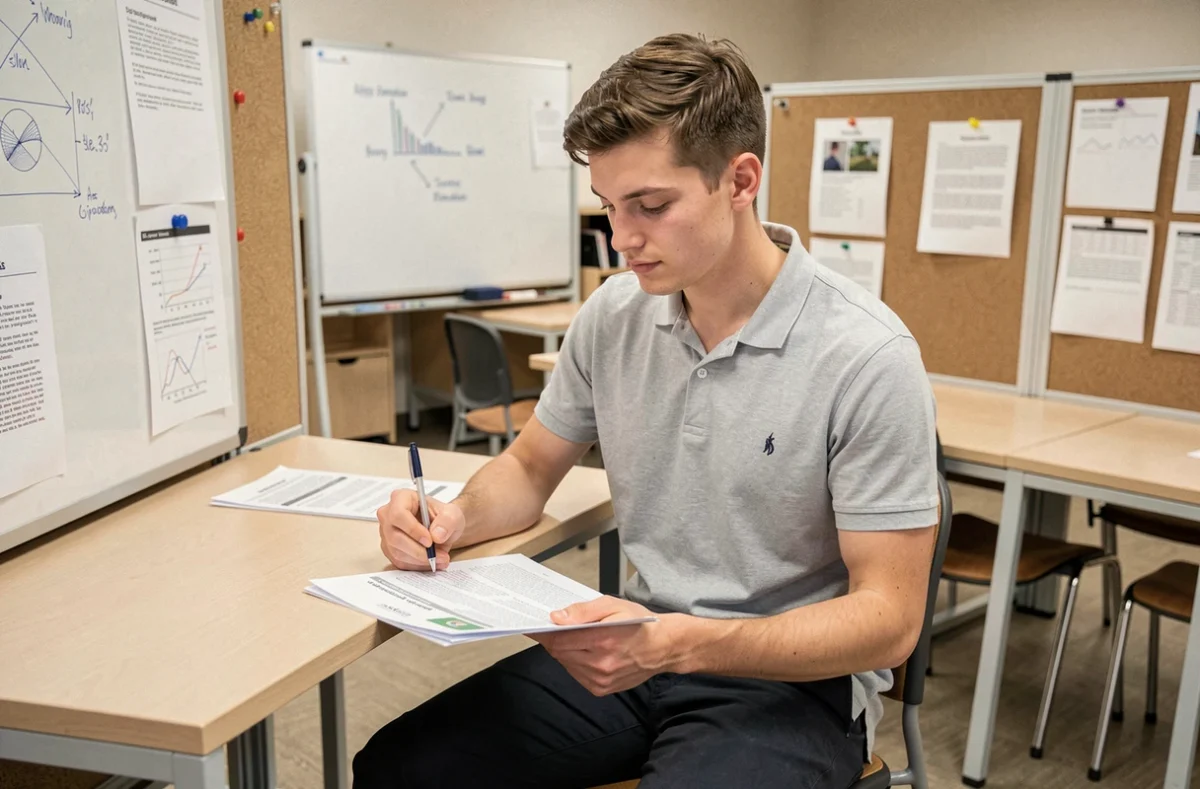 Étudiant en alternance concentré sur ses cours dans une salle de formation d'Alésia Formation