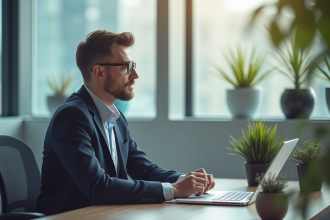 Analyste de donnees en interview dans un bureau lumineux