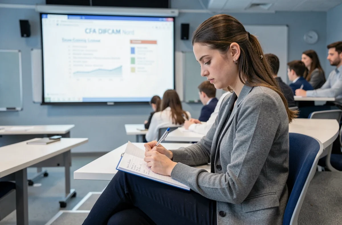 Étudiante en alternance prenant des notes dans une salle de cours du CFA DIFCAM Nord