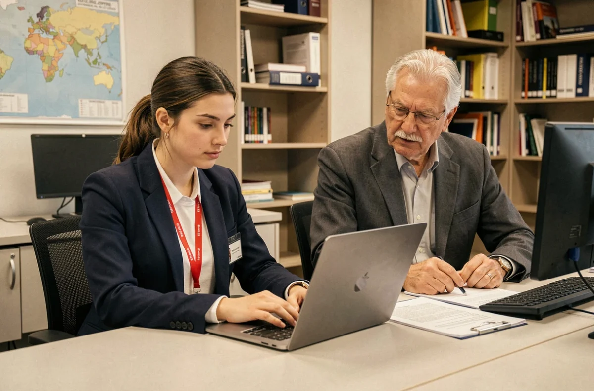 Apprentie et mentor travaillant ensemble sur un ordinateur portable à l'École Joffre CFA