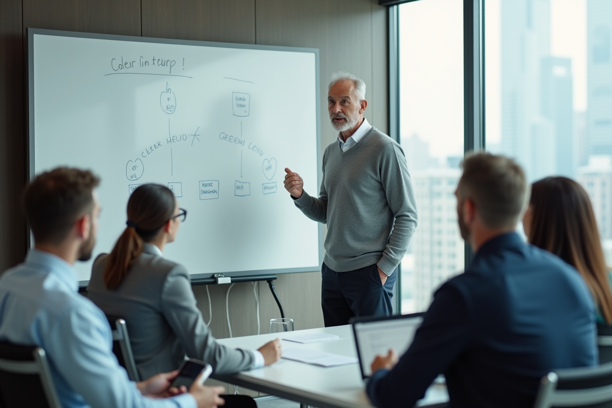 Coach en formation avec un groupe de dirigeants