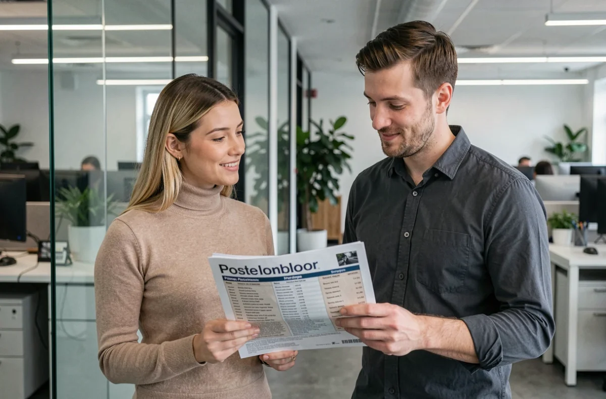 Deux collègues discutant des erreurs à éviter avant de choisir un abonnement à un magazine professionnel dans un bureau moderne