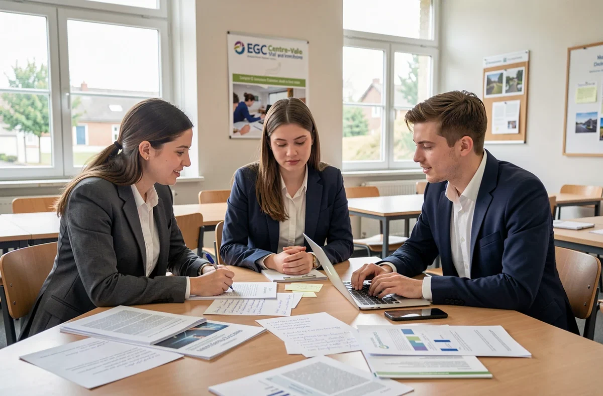 Groupe d'étudiants travaillant en équipe sur un projet à l'EGC Centre-Val de Loire