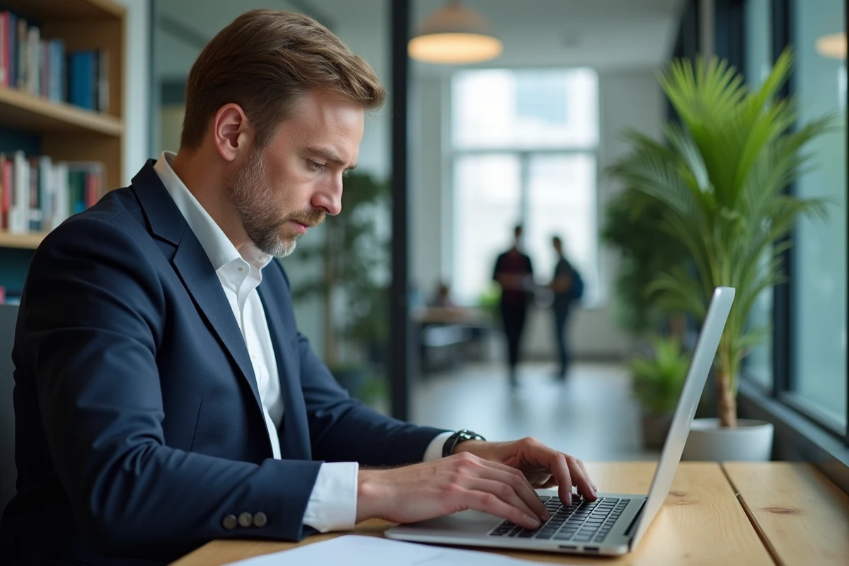 Professeur homme en bureau universitaire moderne