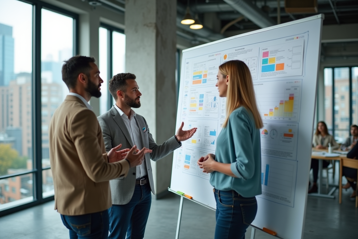 Groupe de professionnels discutant autour d