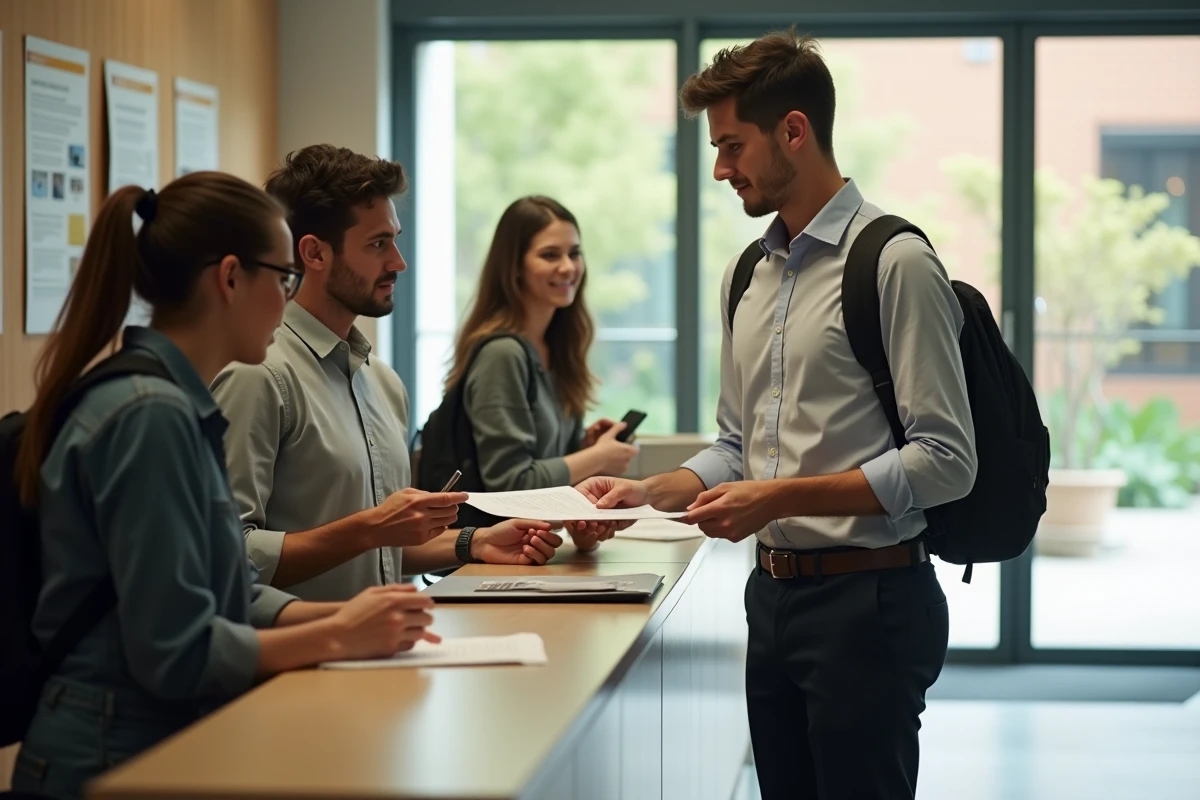 Jeune homme remettant une demande de bourse à l