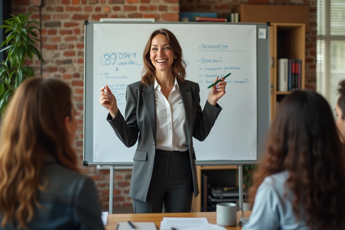 Femme confiante en présentation dans un espace de coworking