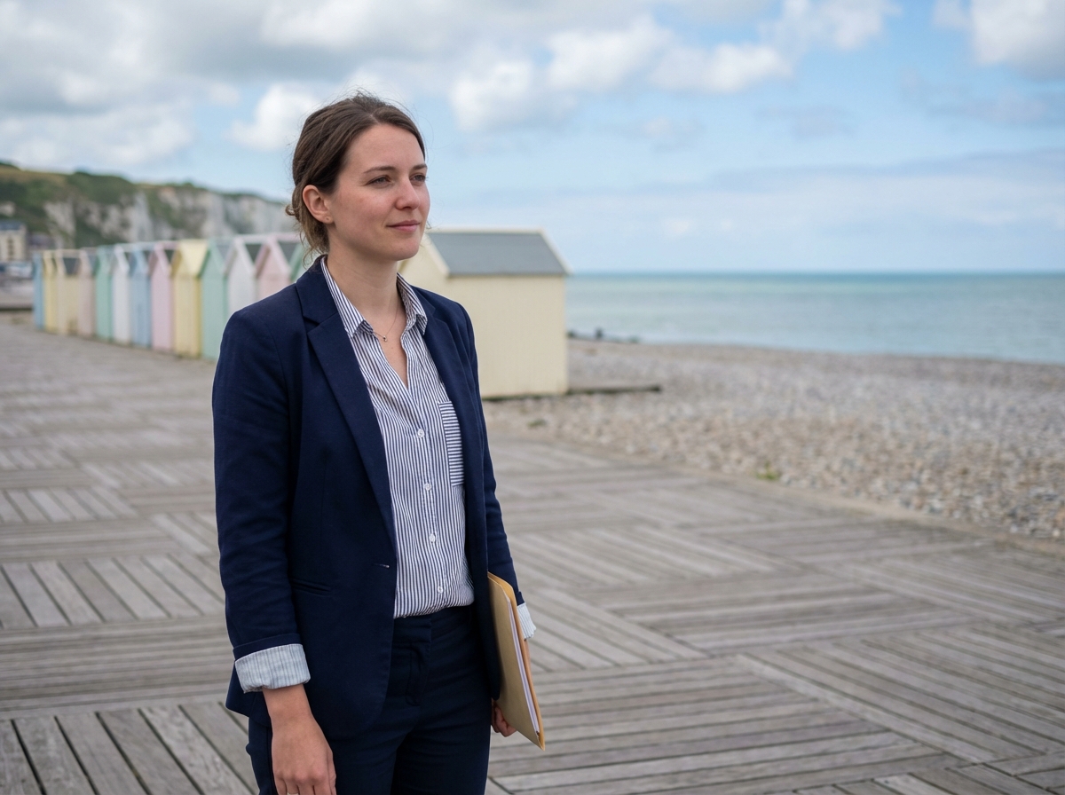 Jeune femme regardant la mer sur le quai de Dieppe
