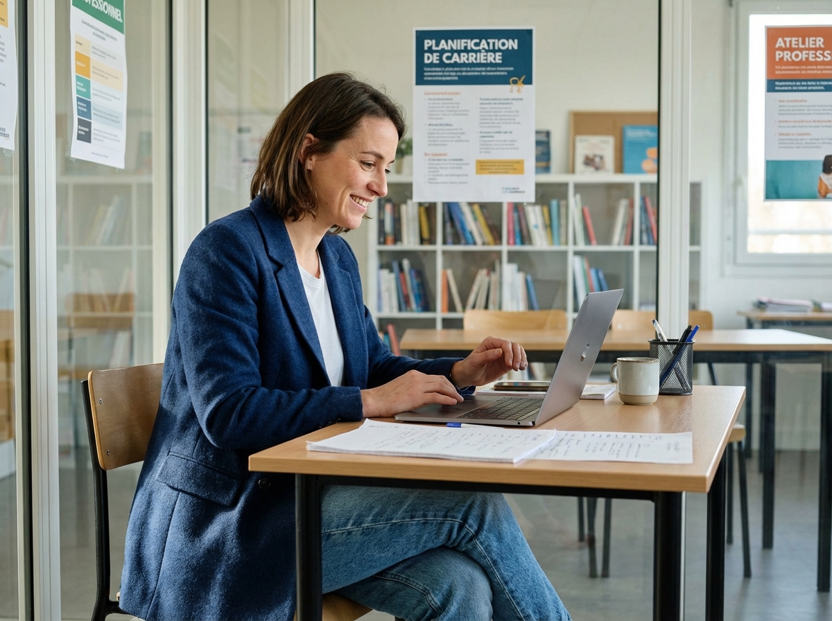 Femme en blazer au bureau pour article sur carrière