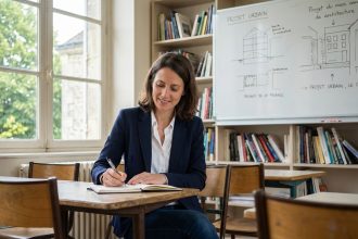 Femme attentive en classe à Rambouillet