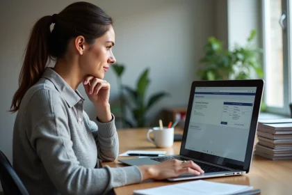 Femme au bureau regardant son ordinateur portable