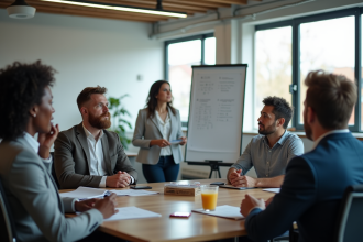 Groupe de professionnels en formation en bureau moderne