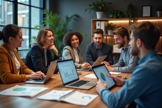 Groupe de jeunes professionnels en réunion de travail