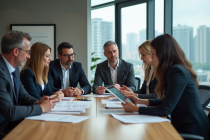 Groupe de professionnels en réunion dans un bureau moderne