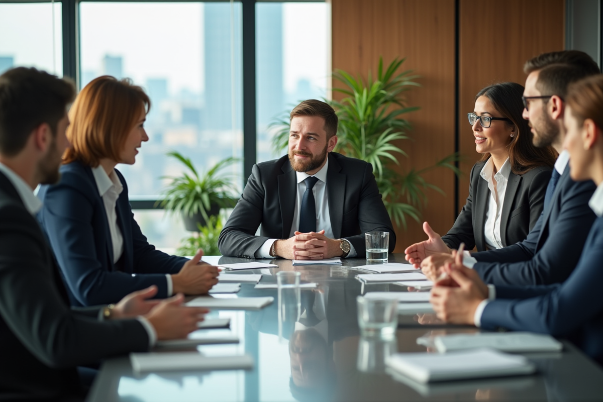 Groupe de professionnels en réunion d'affaires dynamique