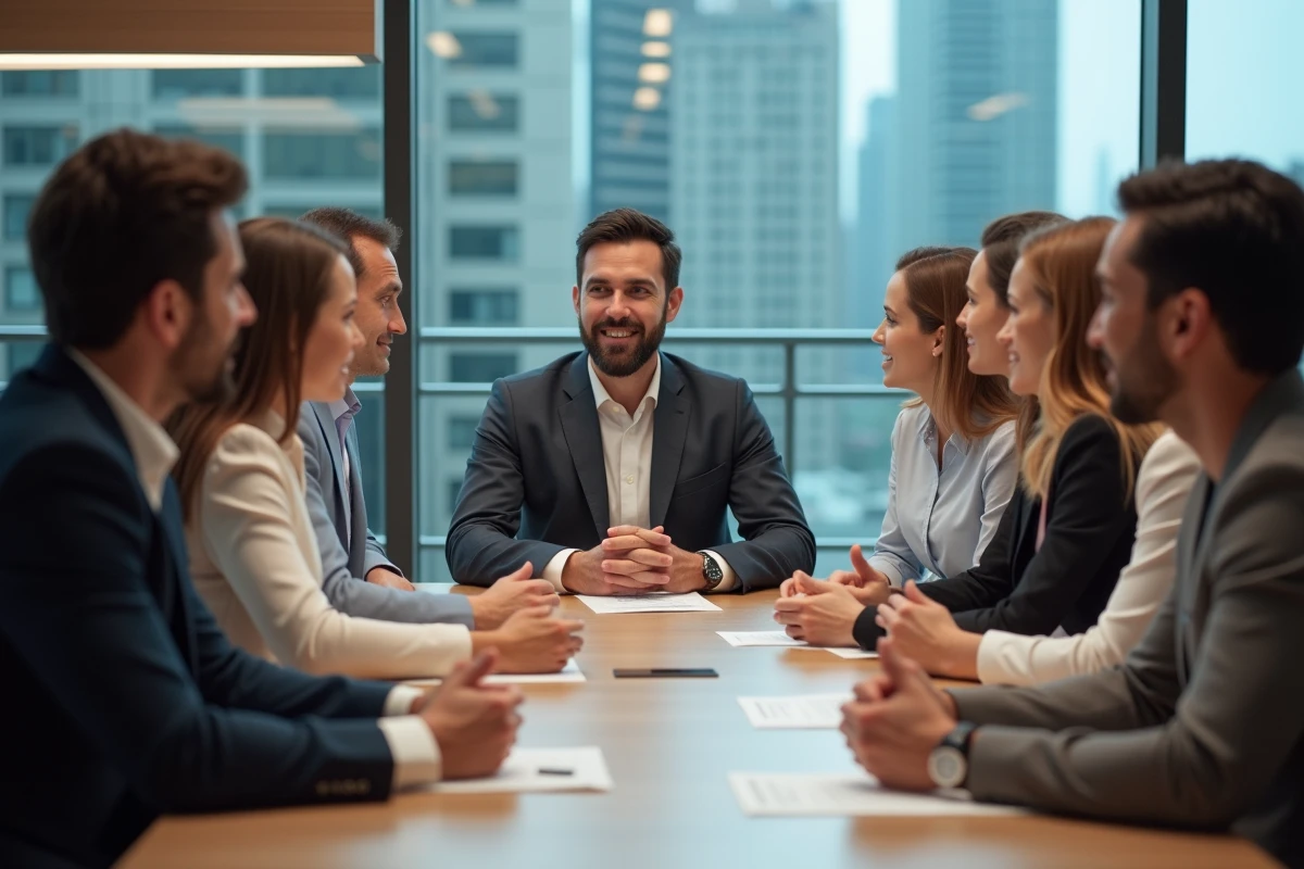 Groupe de professionnels en réunion dans un bureau moderne