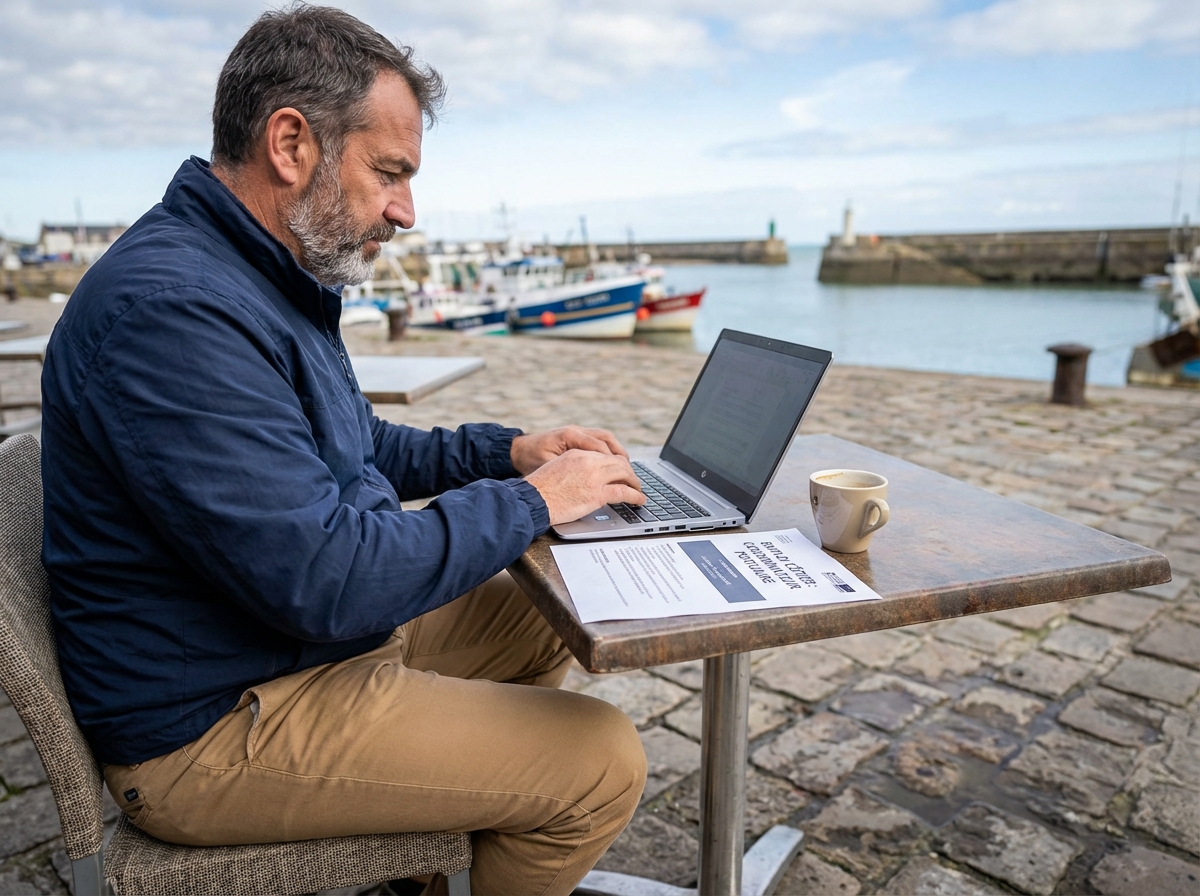 Homme d affaires travaillant sur son ordinateur au café
