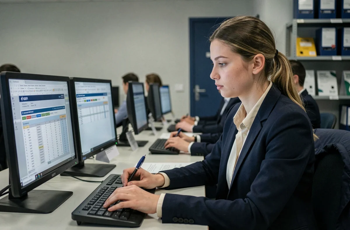 Étudiante en gestion financière analysant des tableaux Excel à l'IGEFI de Tours