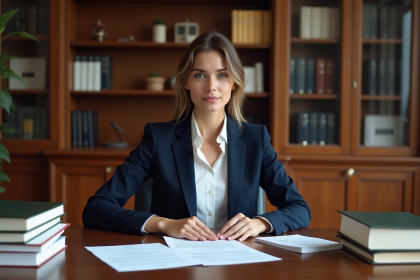 Jeune femme en blazer dans un bureau moderne et élégant