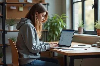 Jeune femme en intérieur réfléchissant à ses options de carrière