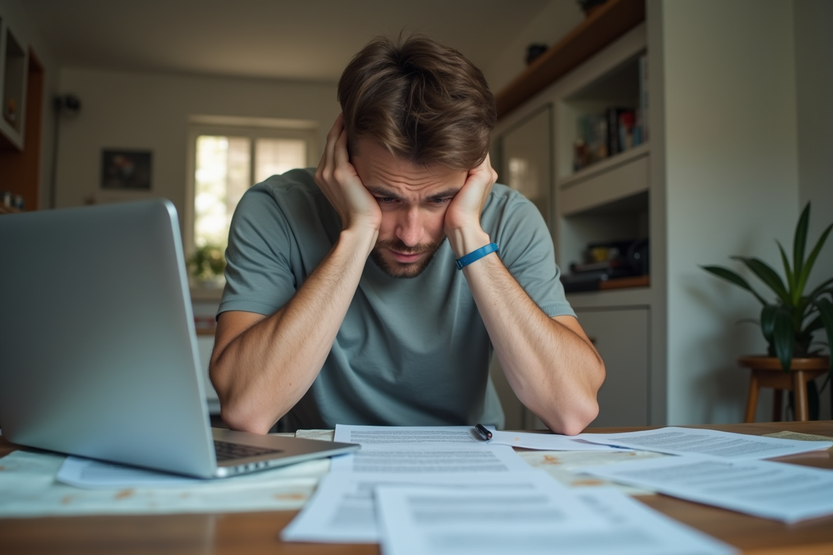 Jeune homme frustré cherchant un emploi à la maison