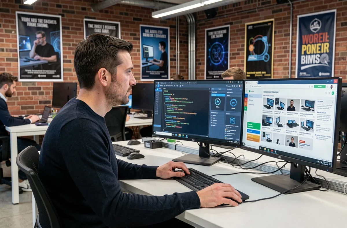 Professionnel suivant une formation IT et digital sur poste informatique dans un centre de formation technologique, référence Orsys