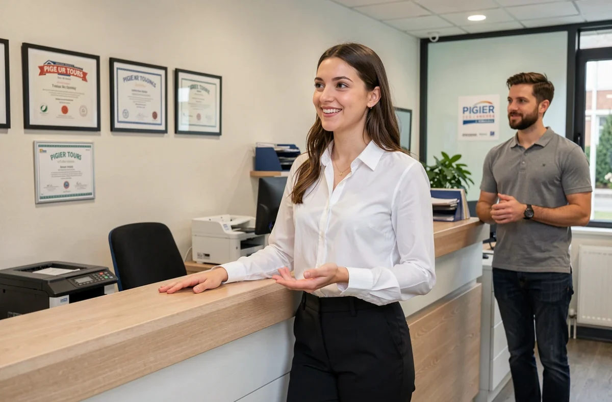 Étudiante en formation professionnelle à l'accueil de l'école Pigier à Tours