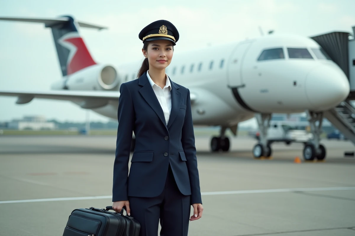 Femme pilote debout près d
