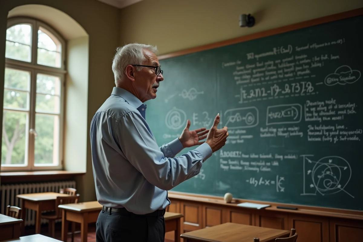 Professeur expliquant des concepts philosophiques en classe